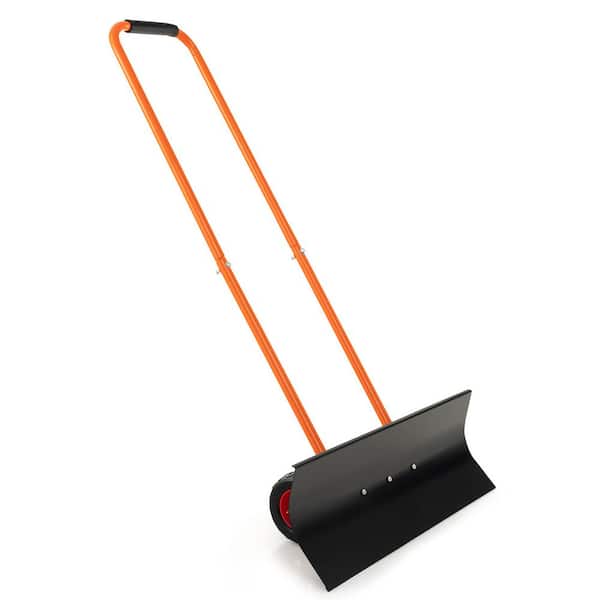 ANGELES HOME 54 in. Bi-Metal Handle Metal Snow Shovel with Wheels with 30 in. Wide Blade and Adjustable Handle