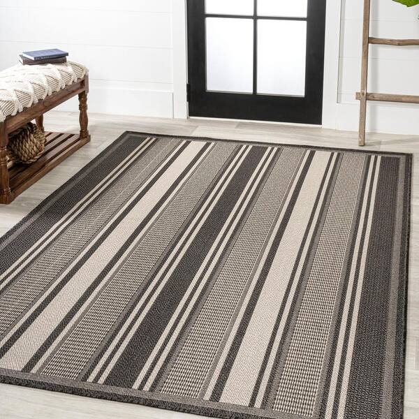 JONATHAN Y Haynes Modern Black/Cream 8 ft. x 10 ft. Double Stripe