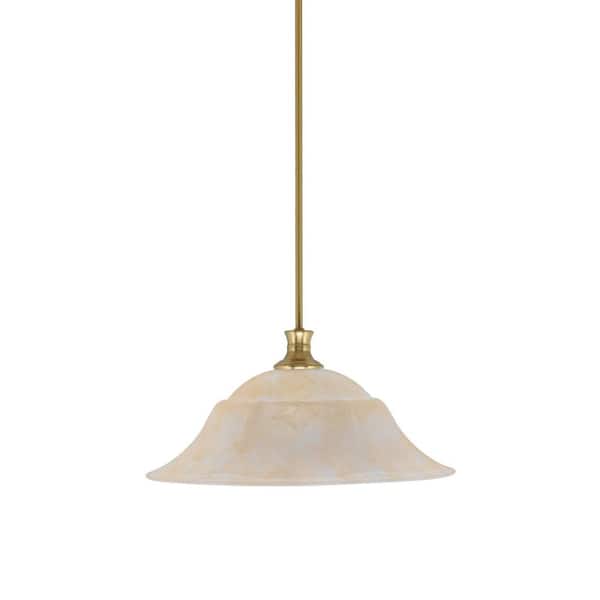 Unbranded Peabody 60-Watt 1-Light New Age Brass Shaded Pendant Light with 20 in. Amber Marble Glass Shade, No Bulb Included