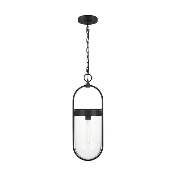 Blaine 8 in. W x 22.75 in. H 1-Light Aged Iron Small Pendant Light with Clear Glass Shade, No Bulbs Included