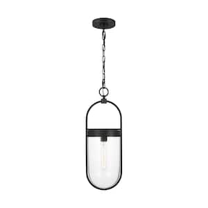 Blaine 8 in. W x 22.75 in. H 1-Light Aged Iron Small Pendant Light with Clear Glass Shade, No Bulbs Included