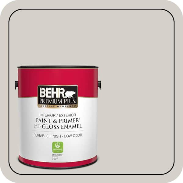 BEHR PREMIUM PLUS 1 gal. Designer Collection #DC-014 Gray View Hi-Gloss Enamel Interior/Exterior Paint & Primer