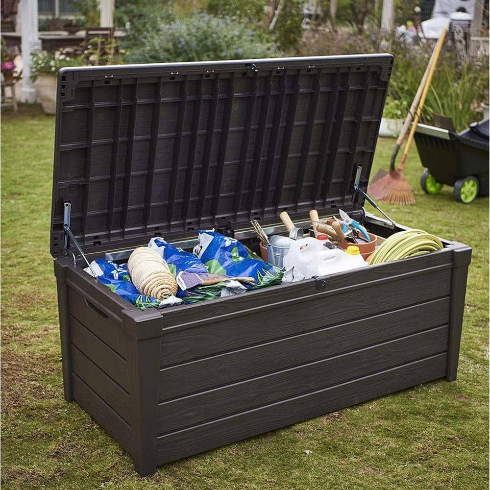 Keter Brown 120 Gallon Lockable Plastic Wicker Deck Box