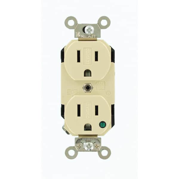 Leviton 15 Amp 125 V Hospital Grade Duplex Outlet/Receptacle w/ Power Indicator, Ivory (1-Pack) 8200-PLI