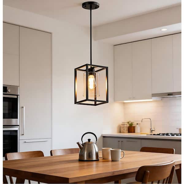 6.7 in. 1-Light American Vintage Cage Pendant Light with Clear Glass Shade E26 for Kitchen Island No Bulb Included