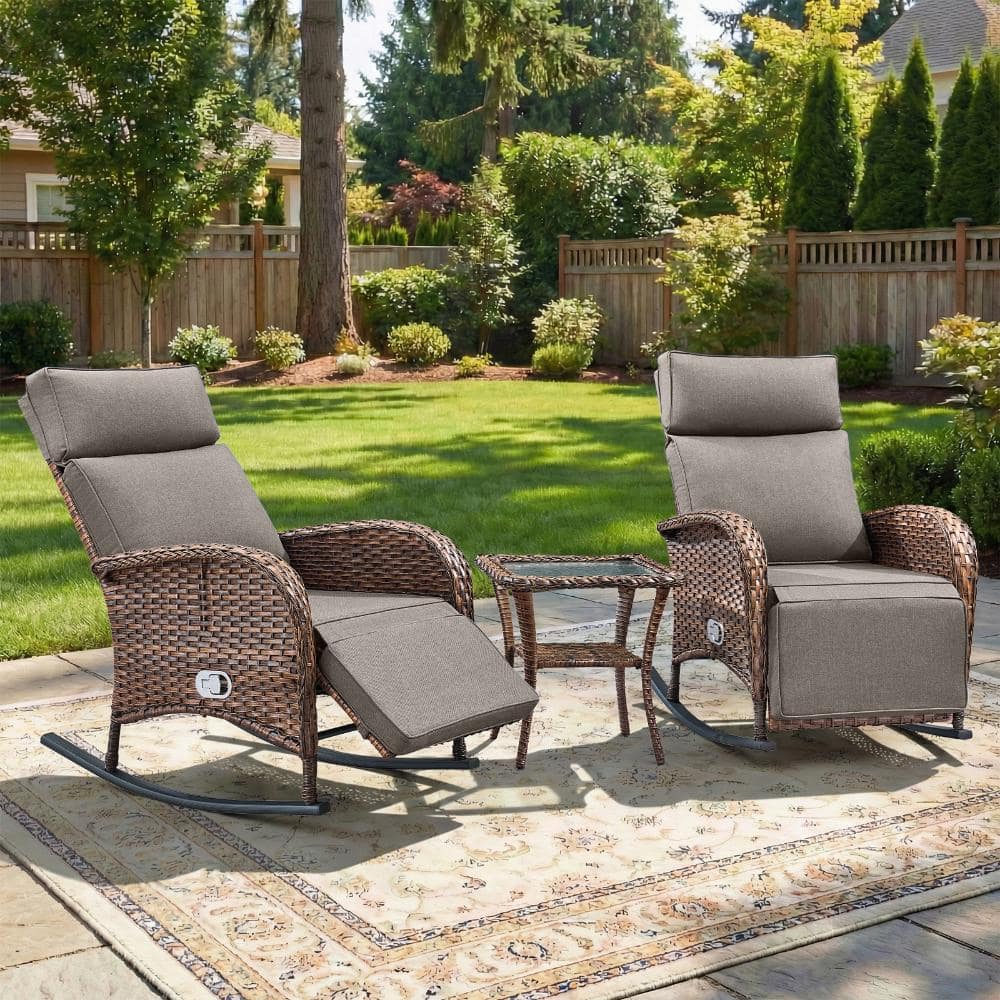 Rotavia 3PCS Wicker Outdoor Rocker Patio Recliner with Side Table and Gray Cushions, Adjustable Backrest and Footrest price history on PriceWatchPro