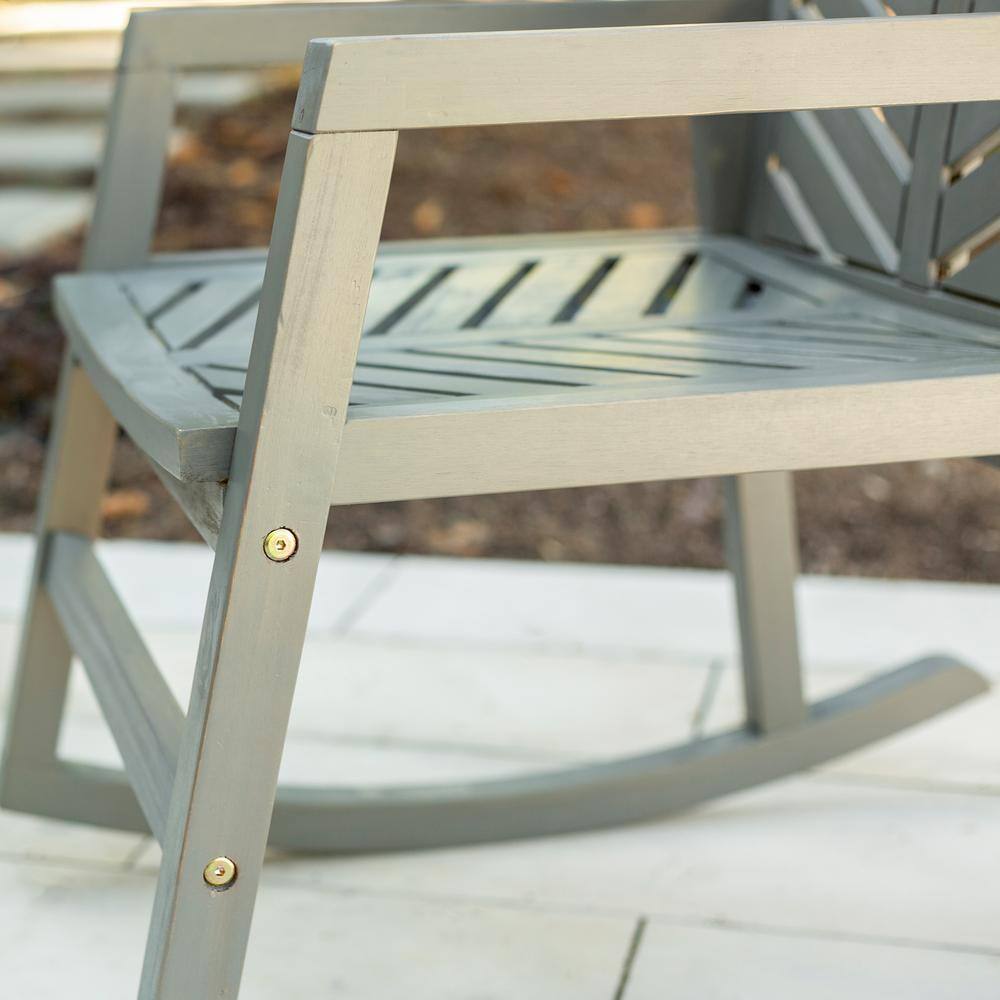 Gray Wash Chevron Pattern Acacia Wood Outdoor Rocking Chair