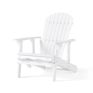 1-Piece White Reclining Acacia Wood Outdoor Patio Adirondack Chair with Footrest for Garden/Backyard/FirePit/Pool/Beach