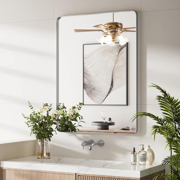 24 in. W x 36 in. H Large Modern Rectangle Stainless Steel Framed Bathroom Vainty Mirror Brushed Nickel