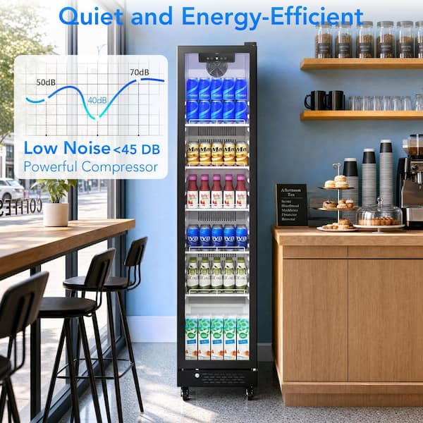 16.89 in. 8.3 cu. ft. counter depth Freezerless Refrigerator Glass Door Beverage Cooler LED Light in Black