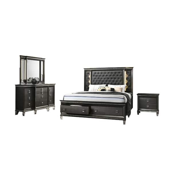 Best Quality Furniture Bellagio 4-Piece Metallic Gray Queen Platform Bedroom Set