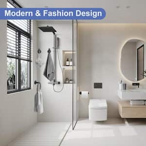 4-Piece Bath Hardware Set With Robe Hooks, Towel Ring, Toilet Paper Holder Modern in Matte Black