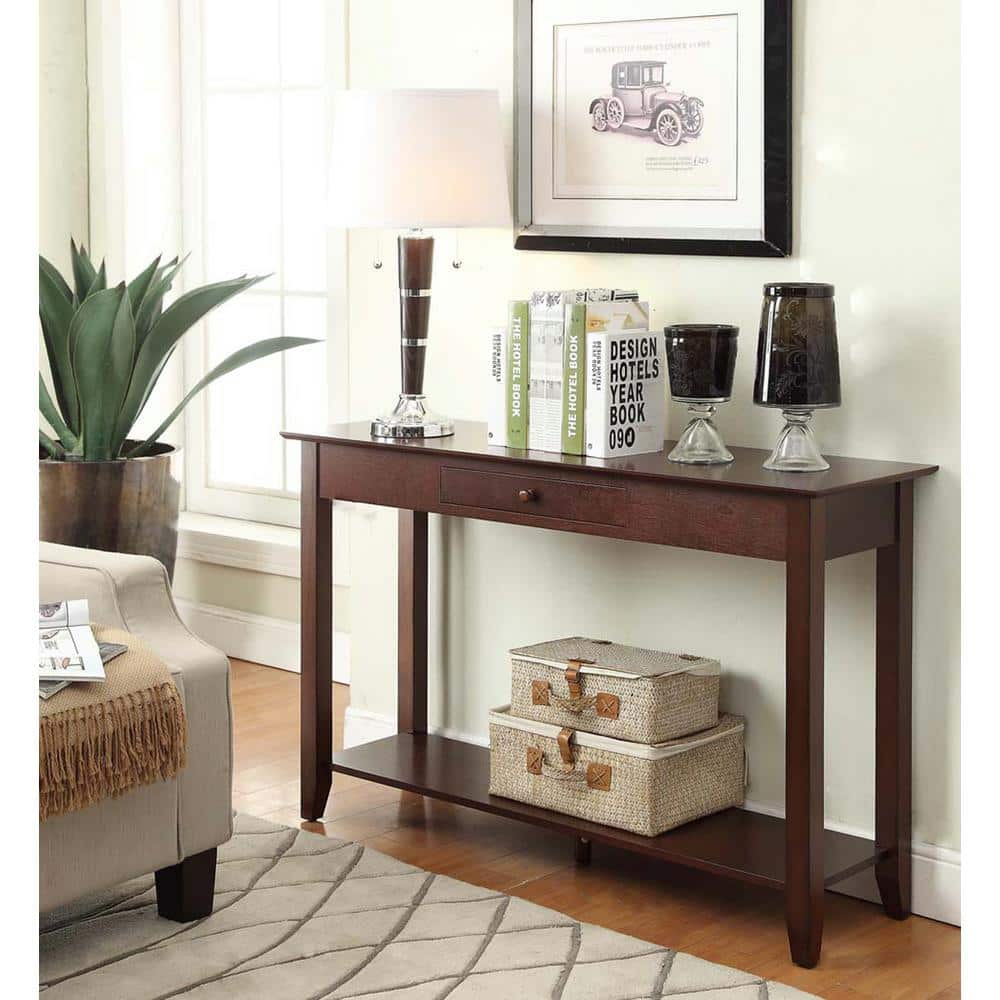 Espresso Ash Veneer 48" Console Table with Storage Shelf