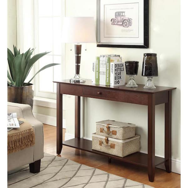 Convenience Concepts American Heritage 48 in. Espresso Standard Rectangle Wood Console Table with Drawers