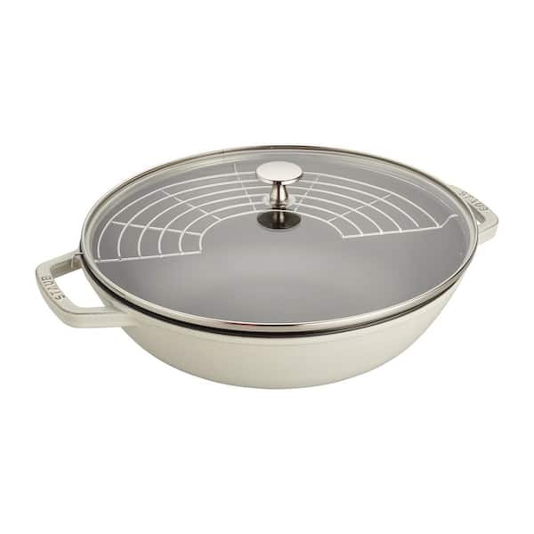 Staub Cast Iron Perfect Pan, 14 in. Wok, 4.5 qt. Serves 4-5, Made in France, White Truffle