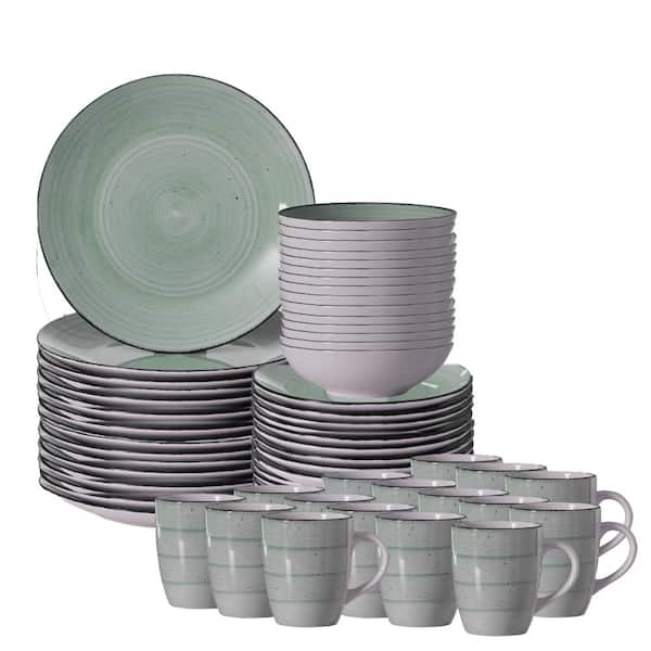 64 PC Dinnerware Set Mugs Bowls Salad and Dinner Plates Highly Crack Resistant, Dishwasher and Microwave Safe, Green