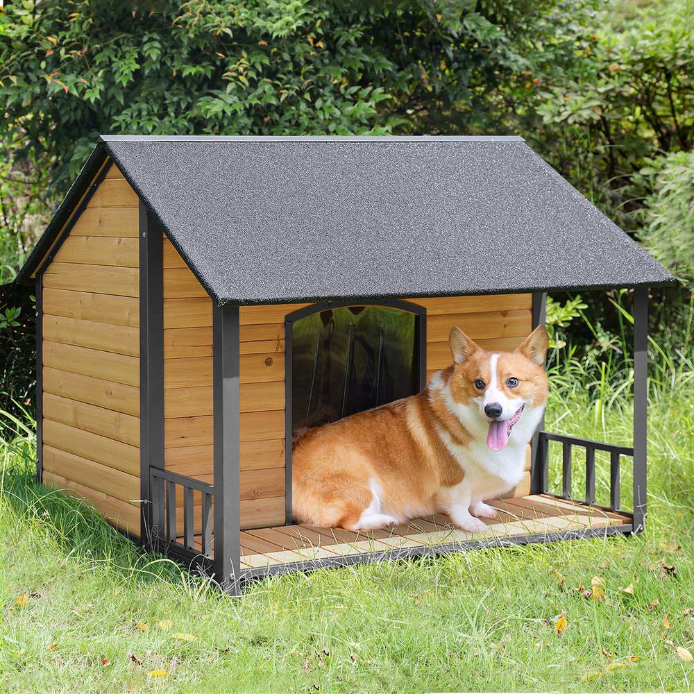 Large Weatherproof Wood and Iron Dog House with Balcony