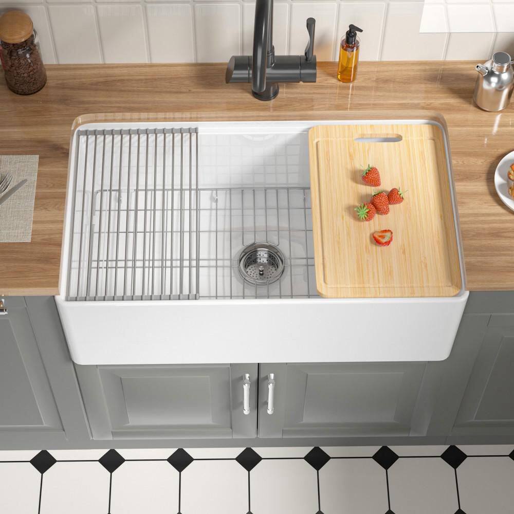 Fireclay Workstation Farmhouse Sink 31 in. Farmhouse Kitchen Sink Apron Front Single Bowl in White with Cutting Board price history on PriceWatchPro