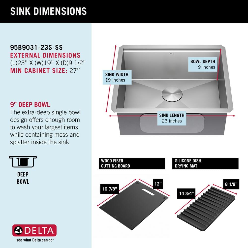Delta 23" Stainless Steel Undermount Workstation Kitchen Sink