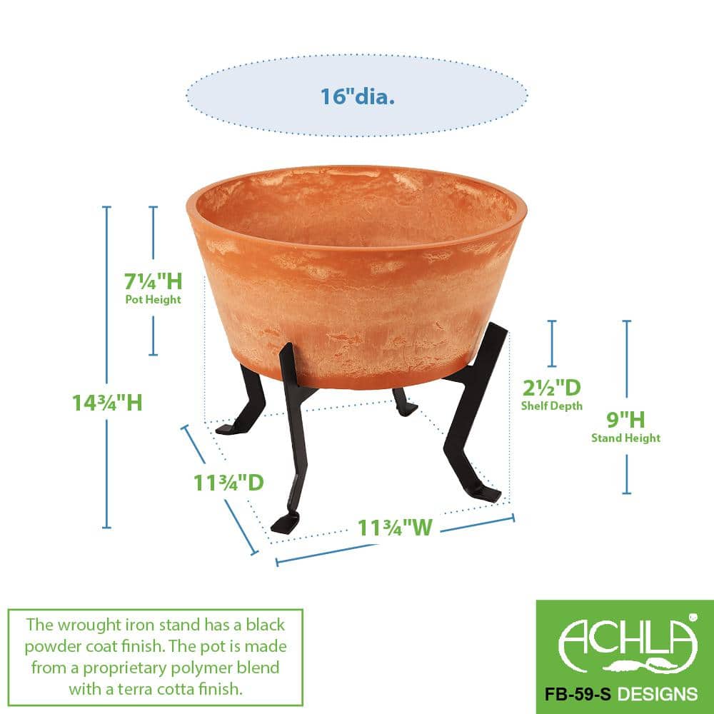 Rustic Terra Cotta Planter with Black Wrought Iron Stand