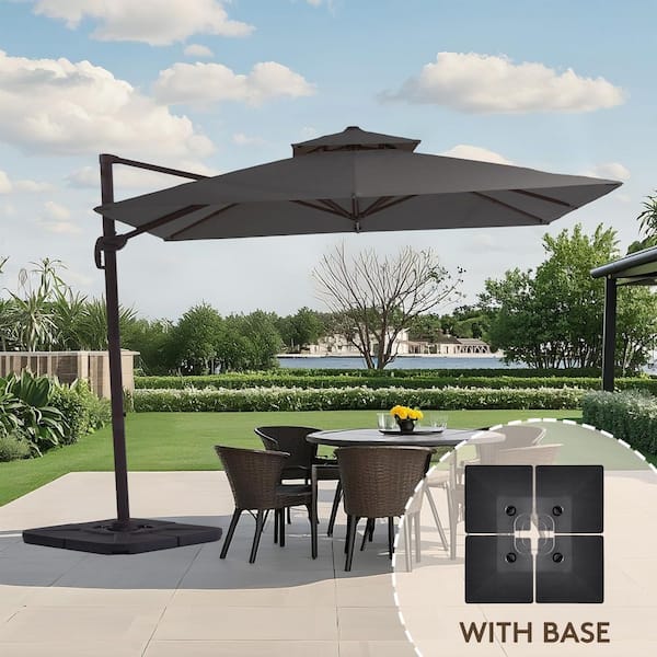 11 ft. x 11 ft. sq. Cantilever Patio Umbrella with Weighted Base in Gray