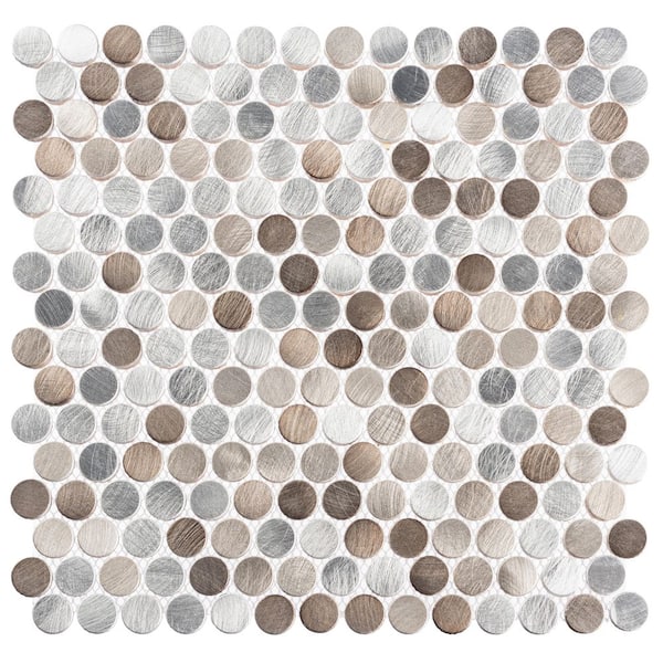 ANDOVA Orb Limelight Silver/Gold/Gray 4.5 in. x 8.25 in. Penny Round Smooth Metal Mosaic Wall Tile Sample