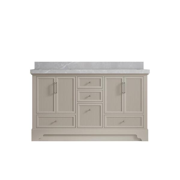 Willow Collections Alys 60 in. W x 22 in. D x 36 in. H Double Sink Bath Vanity in Fine Grain with 2 in. Pearl Gray Qt. Top