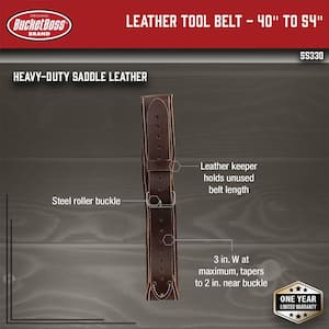 Tapered Leather Work Tool Belt Adjustable Size (Waists 40 in. - 54 in.)