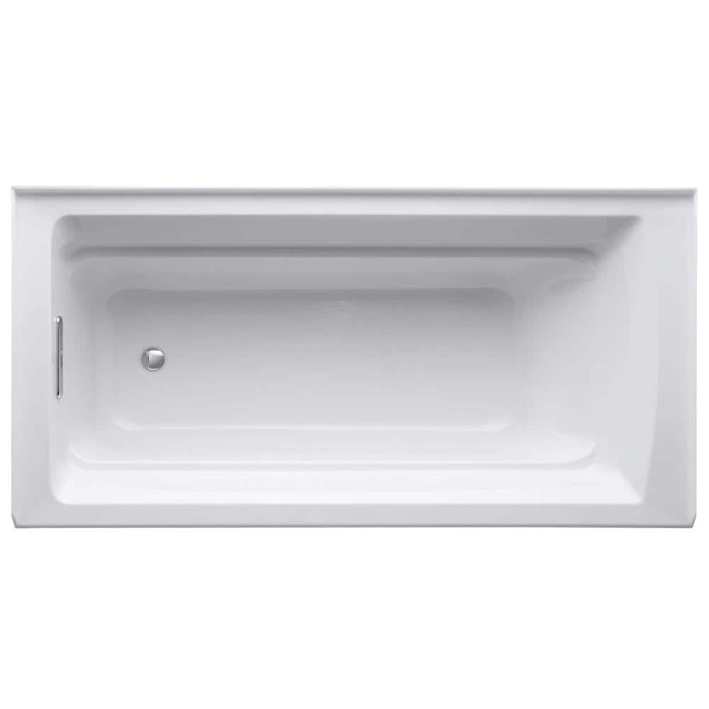 72" White Acrylic Alcove Soaking Bathtub with Left Drain