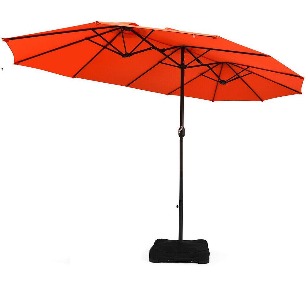 WELLFOR 15 ft. Steel Market Patio Umbrella with Crank and Stand in