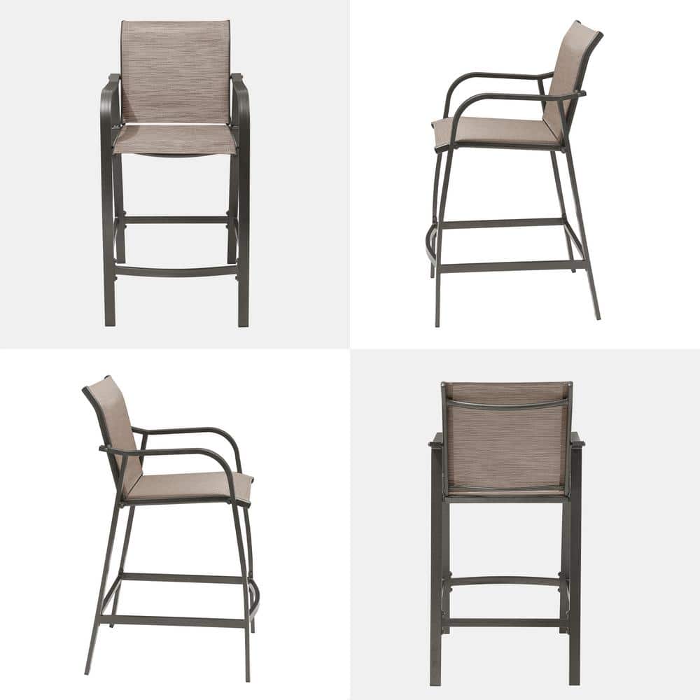 Espresso Aluminum Outdoor Counter Height Bar Stools with Textilene Fabric