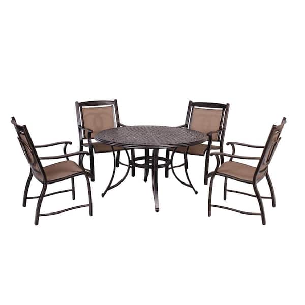 Mondawe Jerry Dark Gold 5-Piece Cast Aluminum Round 28 in. H Outdoor Patio Dining Set and Umbrella Hole
