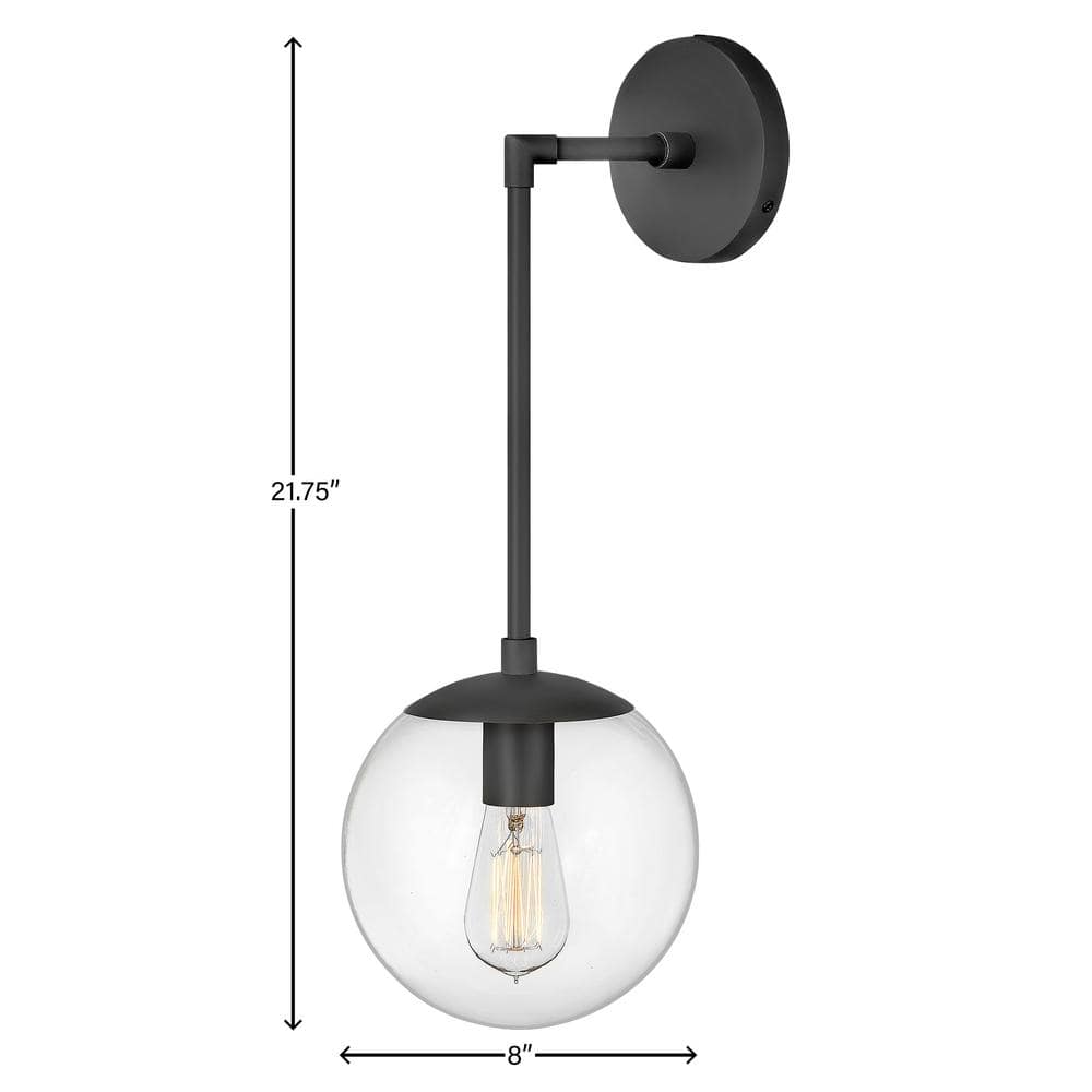 Warby Mid-Century Modern Black and Clear Glass Dimmable Sconce