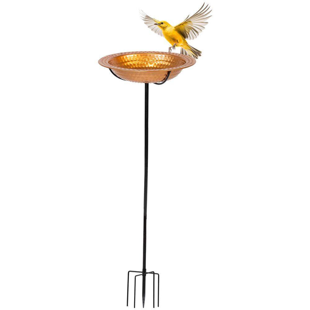 Copper Finish Hammered Metal Outdoor Bird Bath with Stake