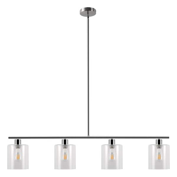 4-Light Kitchen Island Pendant Light in Nickel Finish with Clear Glass Shade E26 Base No Bulb Included for Living Room