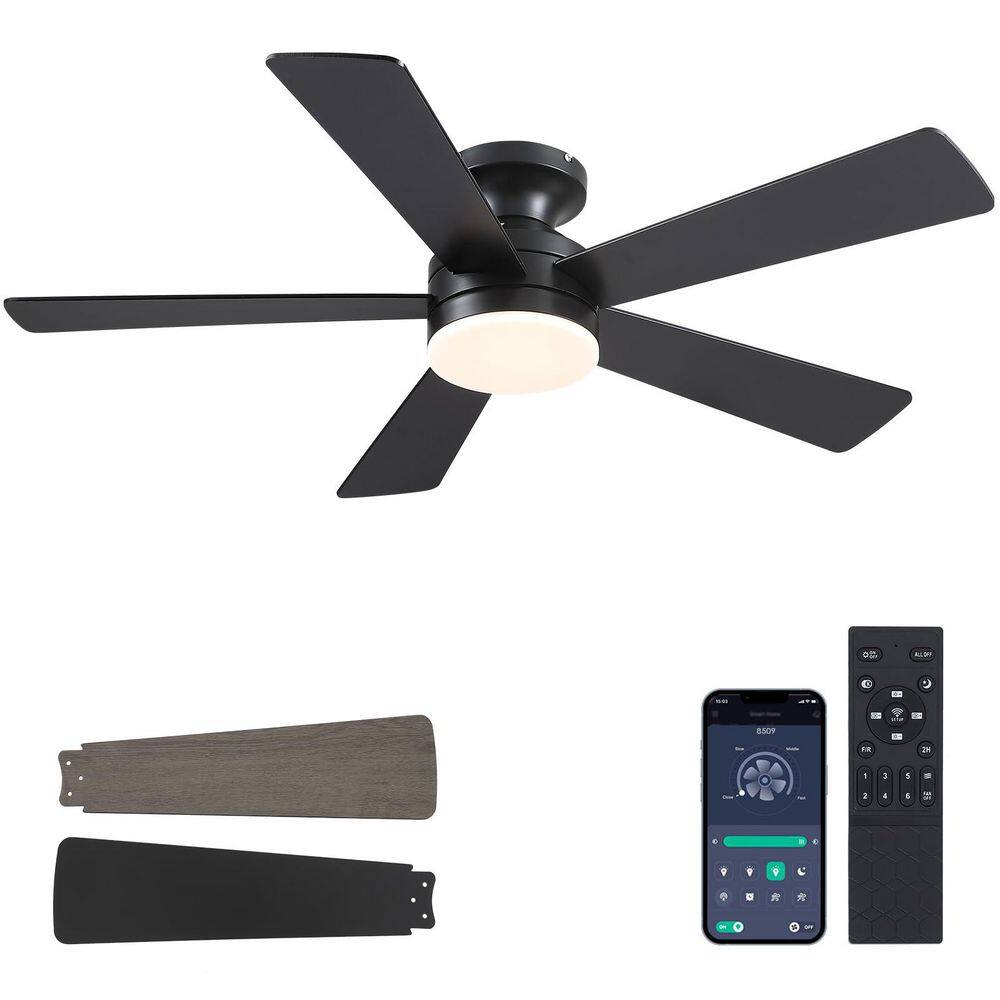 "46"" Black Flush Mount Ceiling Fan with Lights, 6 Speeds, Remote & App Control, LED Bulb, Engineered Wood & Acrylic" price history on PriceWatchPro