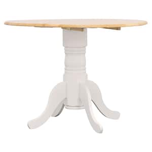 Allison Round Natural Brown and White Wood Top Pedestal Dining Table with Drop Leaf Seats 4