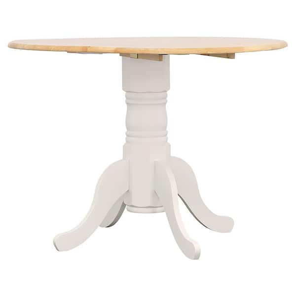 Coaster Allison Round Natural Brown and White Wood Top Pedestal Dining Table with Drop Leaf Seats 4