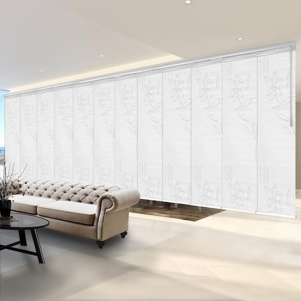 EMOH Primrose 140 in. - 260 in. W x 94 in. L Adjustable 12-Panel White Double Rail Panel Track with 23.5 in. Slates