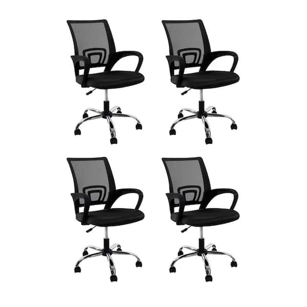 HOMESTOCK Upholstery Adjustable Height Ergonomic Standard Chair in Black - Set of 4