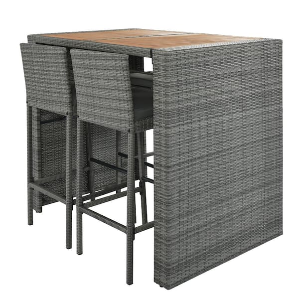 Zeus & Ruta 5-Piece Wicker Outdoor Bistro Bar Set with Non-Slip Feet And Fixed Rope, Removable Cushion and Wood Table