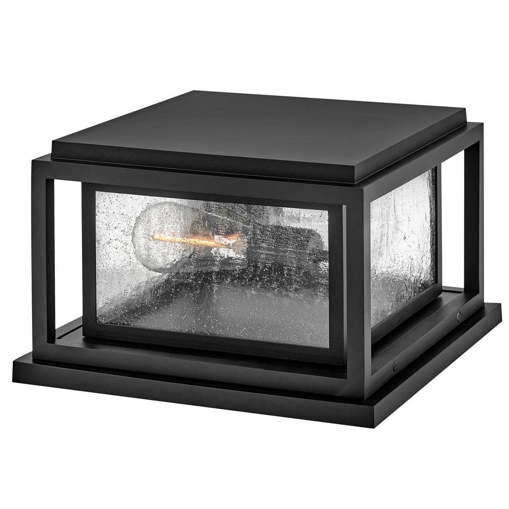 Black Outdoor Pier Mount Lantern with Clear Seedy Glass
