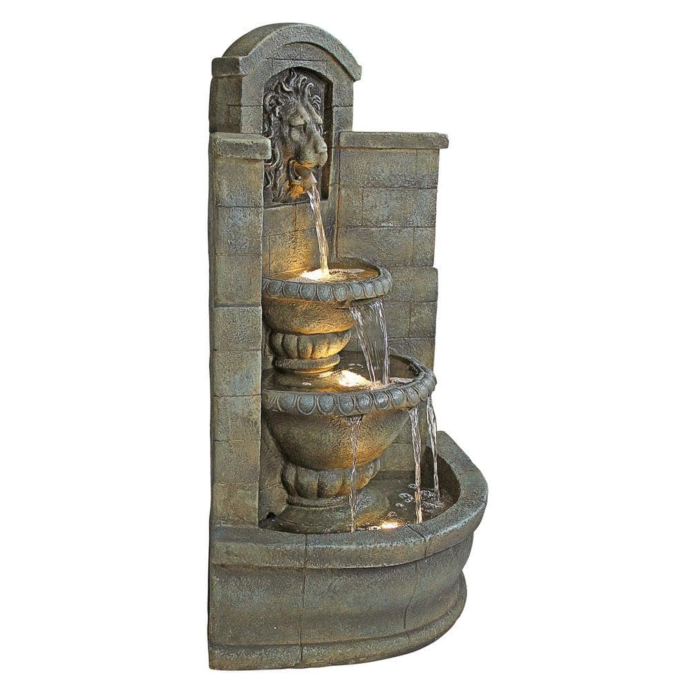 Saint Remy Antique Stone Resin Corner Fountain with LED Lights