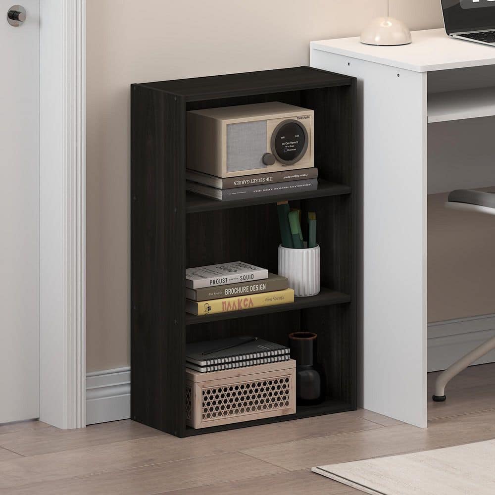 Furinno Basic 26 in. Tall Espresso Wood 3-Shelf Bookcase with Open