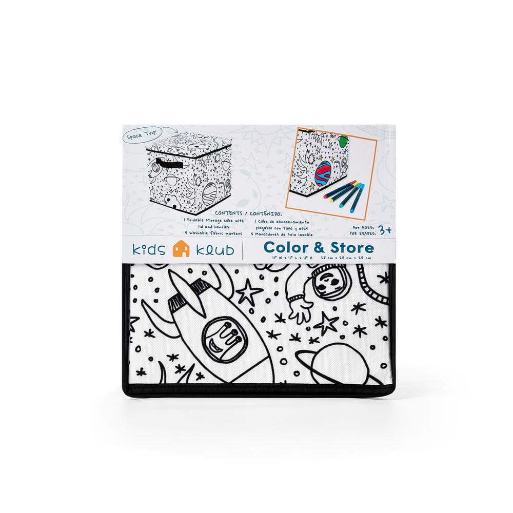 Kids Space Print Collapsible Coloring Storage Cube with Lid