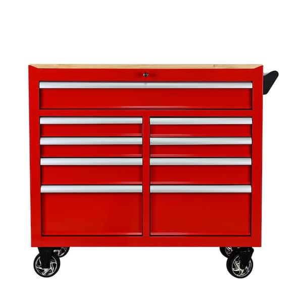 18 in. 9 Drawers Multifunctional Side Tool Cabinets whith Wheels and Wooden Top
