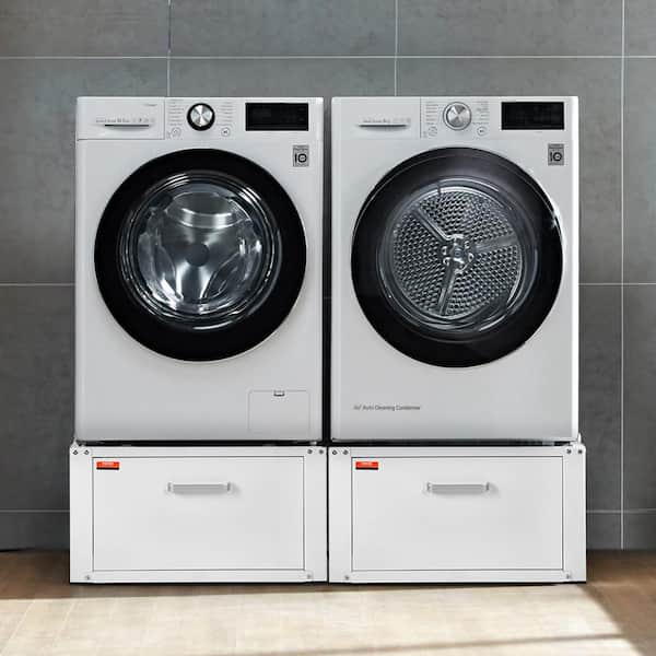 26.97 in. W Universal Laundry Pedestal Washing Machine Base White with Storage Shelf for Washer and Dryer