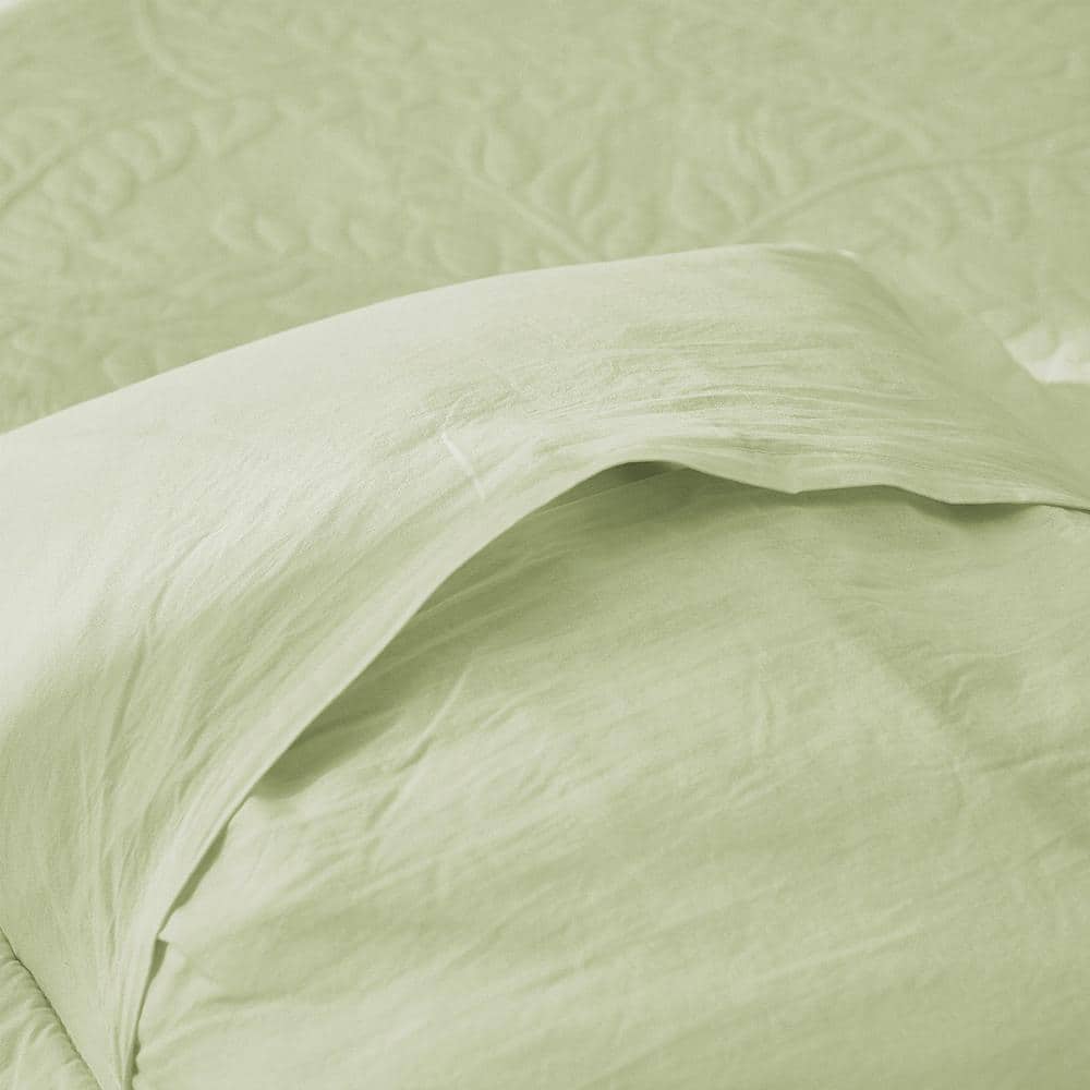 Pistachio Green Cotton Quilted Embroidered Standard Shams - 2 Piece