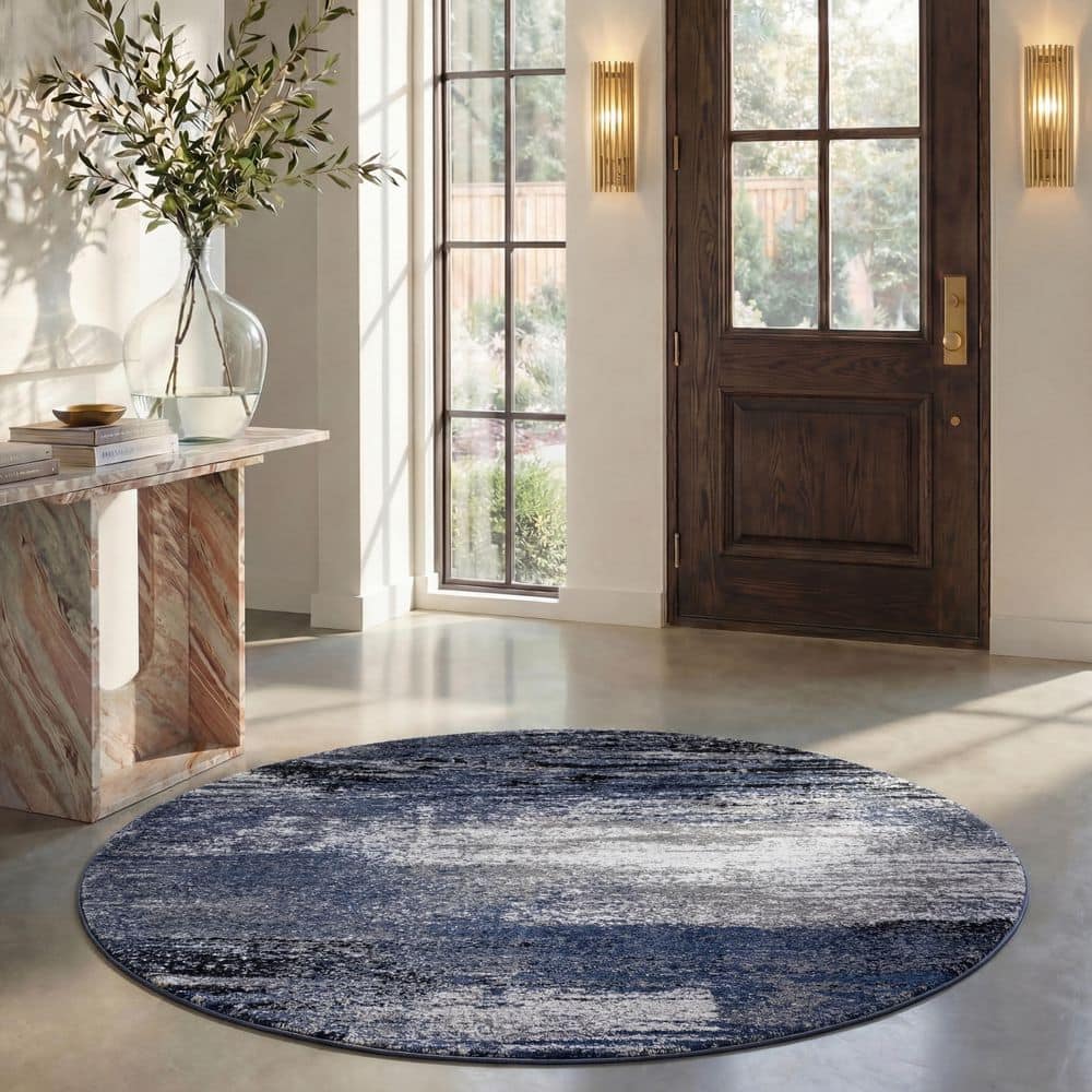 SAFAVIEH Adirondack 6 ft. x 6 ft. Gray/Blue Abstract Round Rug ADR112H ...