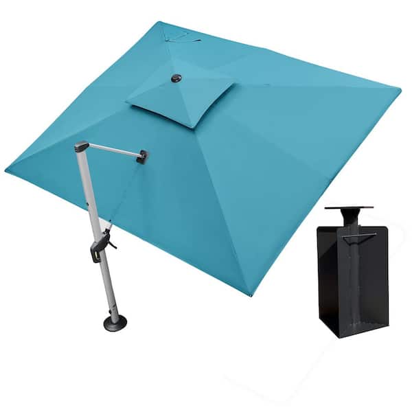 PURPLE LEAF 10 ft. x 12 ft. High-Quality Aluminum Cantilever Polyester Outdoor Patio Umbrella with Base in Ground, Turquoise Blue